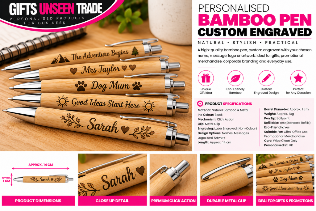 Personalised Bamboo Ballpoint Pen – Custom Laser Engraved | Trade