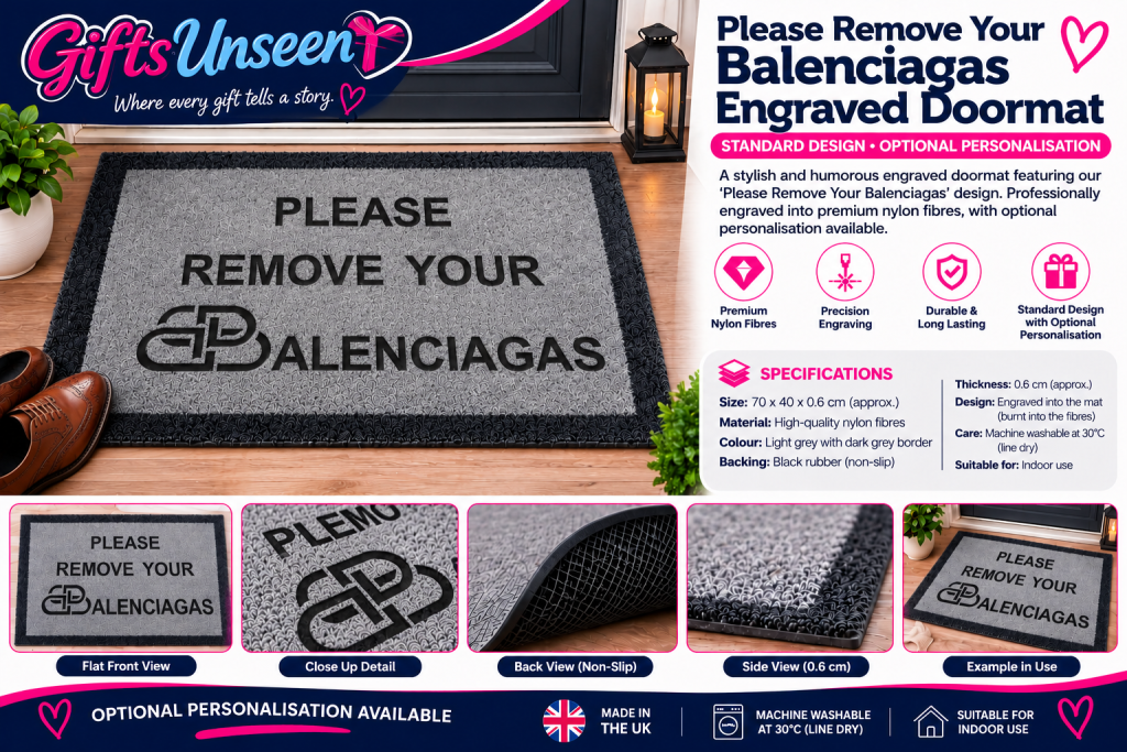 Please Remove Your Balenciagas Engraved Grey Doormat | 70 x 40cm Trade