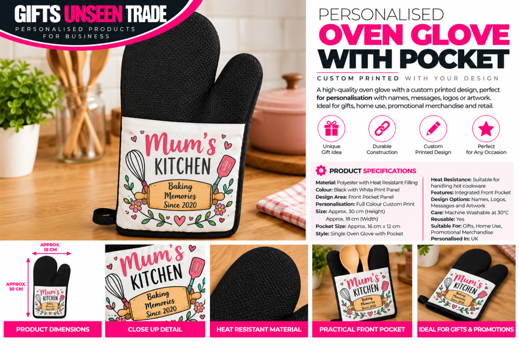Personalised Oven Glove with Pocket – Custom Printed | Trade