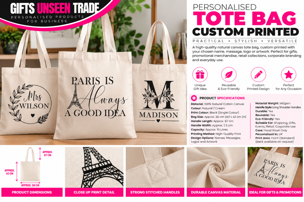 Personalised Cotton Tote Bag – Custom Printed Names, Logos & Designs | Trade